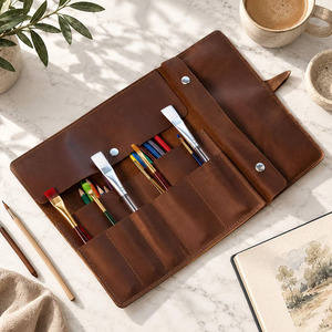 Porte-crayons en cuir de qualité supérieure, organiseur d'outils de dessin, logo personnalisé, accessoire d'artiste personnalisé, prix de gros - Product Image 3