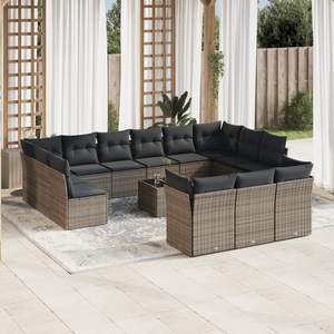 Set Divano da Giardino in Rattan PE Grigio Scuro e Vetro Temperato, Arredamento da Esterno Confortevole - Product Image 1