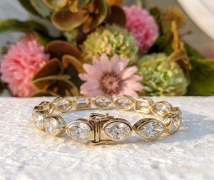 Lurba Jewels 15CT Lab Grown Diamond Multi Shape Marquise Tennis Bracelet Bezel Setting Women <b>Solid</b> 10K Yellow <b>Gold</b> IGI Certified - Product Image 2