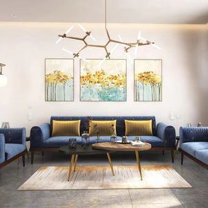 Muebles con Patas de Madera, Moderno Juego de Sofás con Forma Única, Tapicería de Tela, Acolchado Cómodo para Sala de Estar - Product Image 1