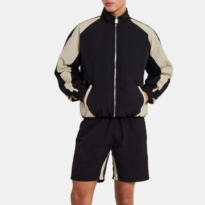 Ensemble de survêtement pour homme à blocs de couleur, à capuche, avec fermeture éclair, manches longues, sportif, séchage rapide, léger, en polyester, pour l'extérieur, printemps - Product Image 4