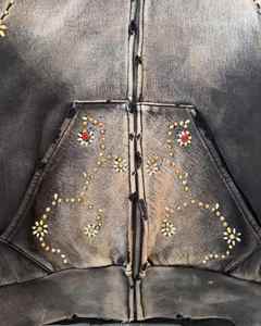 Sudadera con capucha unisex con cremallera y estampado floral desgastado, estilo vintage, marrón, oversize, streetwear, con brillo floral, 2026 - Product Image 3