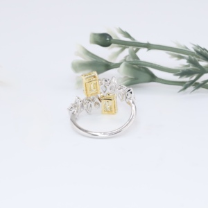 Bague pour femme en or blanc avec diamant jaune canari taille émeraude et diamants en forme de poire, classique, pour fiançailles et mariage, bijoux fins - Product Image 3