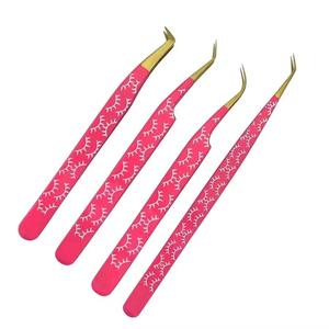 Ensemble de pinces à cils roses avec motif de cils blancs, pointes de précision en acier inoxydable pour l'application des cils - Product Image 3