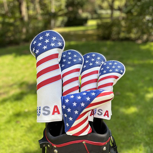 Housse de tête de club de golf en cuir PU noir personnalisée avec broderie du drapeau américain, nouveau design, pour driver - Product Image 2