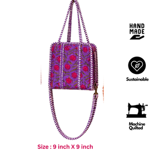 Bolso Bandolera Morado con Estampado Floral Boho, Estampado Jaipur, Cierre de Cremallera, Correa Ajustable, para Uso Diario en Todas las Estaciones, Ecológico - Product Image 2