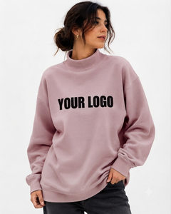 Sweat-shirt à col roulé oversize pour femme YOUR LOGO, 100 % coton, bleu, impression de lettres personnalisée, manches longues, tricoté, respirant, col montant - Product Image 6