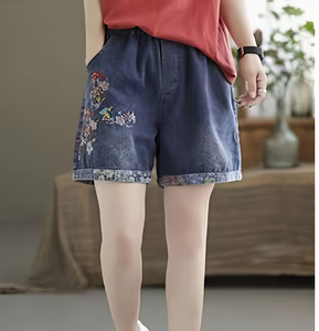 Shorts de Mezclilla para Mujer TRIBON SPORTS, Corte Ajustado, Cintura Alta, Lavado a la Piedra, Secado Rápido, Bordado de Estrellas, Casuales, de Verano - Product Image 1