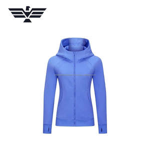 Sweat à capuche zippé intégral pour femme, coupe ajustée, automne-hiver, 100% coton, respirant, anti-rétrécissement, imprimé, décontracté, bleu - Product Image 1