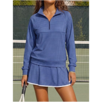 Fabricant OEM ODM – Ensemble de sport 2 pièces pour femme (golf/tennis) : haut mi-zippé color block à lacets et short en polyester/coton