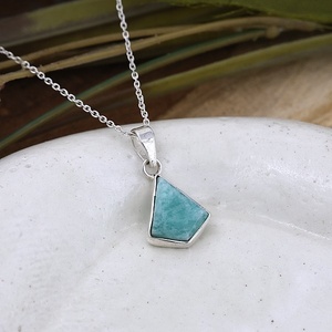 Collier pendentif en argent sterling 925 avec amazonite naturelle, pendentif géométrique en forme de larme, bijoux faits à la main, cadeau pour femmes - Product Image 4