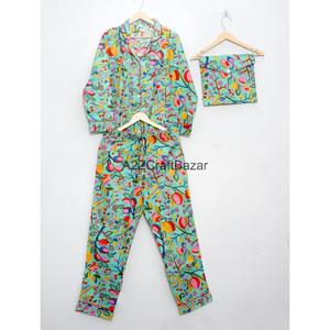 Ensemble de pyjama pour femmes 100% coton, doux, respirant, séchage rapide, imprimé floral, manches longues, décontracté, confortable, vêtements de nuit - Product Image 3