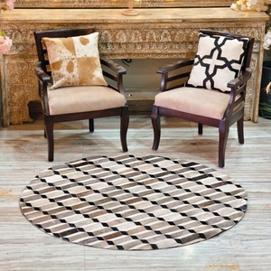 Alfombra Redonda con Patrón Geométrico, Beige, Negro, Marrón, Moderna, para Sala de Estar, Alfombra Decorativa - Product Image 1
