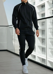 Survêtement Homme Deux Pièces Personnalisé Noir à Capuche Entièrement Zippée et Pantalon de Jogging avec Passepoil – Tenue de Sport Respirante pour Hommes – Grande Demande - Product Image 5