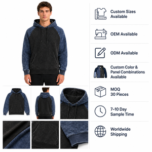 Sudadera con Capucha para Hombre, Estilo Acid Wash, con Paneles, Tejido de Felpa Transpirable, Mangas en Contraste, Personalizable OEM/ODM, para Conjuntos Deportivos Casuales de Invierno - Product Image 2