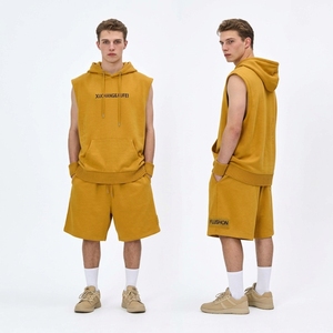 ชุดเซ็ตเสื้อฮู้ดแขนยาวโอเวอร์ไซส์สีพื้นและหลากสีสำหรับผู้ชาย กางเกงขาสั้นลำลองสำหรับออกกำลังกายและเล่นกีฬากลางแจ้ง - Product Image 5
