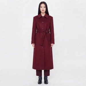 <b>Women</b> Full Length <b>Belted</b> <b>Coat</b> Notched Collar Wool Blend Polyester Warm Winter Outerwear Casual Fashion Overcoat - Product Image 1