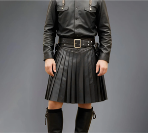 Men's Black Leather <b>Gladiator</b> Kilt Renaissance Sexy <b>Costume</b> with Belt-Eco-Friendly - Product Image 3
