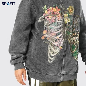 เสื้อฮิปฮอปสไตล์สตรีทแฟชั่นทรงโอเวอร์ไซส์ ยูนิเซ็กส์ ซิปฮู้ดดี้ ผ้าเฟรนช์เทอร์รี่เนื้อหนา 100% คอตตอน บุขนด้านใน ทรงดรอปไหล่ ซิป - Product Image 4