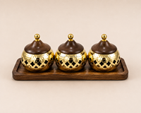 Ensemble de 3 pots en laiton avec couvercles et motifs géométriques, ensemble décoratif traditionnel, plateaux ronds en métal faits à la main