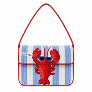 Sac à bandoulière à rabat rayé perlé avec broderie de homard, fait main, tendance, pour usage quotidien - Product Image 1