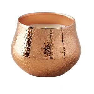 Round Rose Gold Color Metal Candle Jar Antique-design Premium Metal Candle Votives for Weddings Decoration - Product Image 1