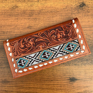 กระเป๋าสตางค์หนังลูกปัดยาวสำหรับผู้ชายกระเป๋าสตางค์บัตรเครดิตแบบพับสองช่องทำจากหนังวัวมีกระเป๋า - Product Image 4