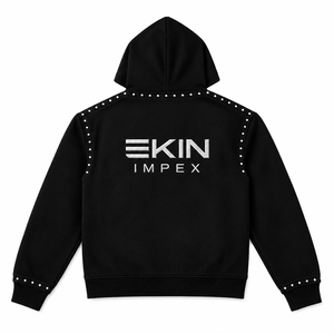 Sweat à capuche zippé personnalisé avec clous, style streetwear, épais et lourd - Product Image 2