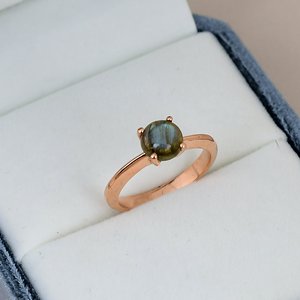 Cut Prong <b>Set</b> Labradorite Wedding Anniversary Ring Solid 925 Sterling Silver Rose Gold Plated Certified Tapered Band Classic - Product Image 2