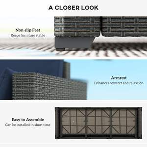 Blu Navy 3 posti da esterno in vimini divano in vimini profondo divano in Rattan cuscini rimovibili per mobili a bordo piscina da giardino - Product Image 6