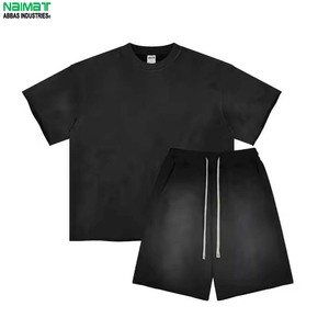 Conjunto de Camiseta y Pantalones Cortos de Algodón de Color Sólido para Hombre NBMAT, Cuello Redondo, Ropa Casual de Verano, Transpirable, Tejido de Punto - Product Image 1