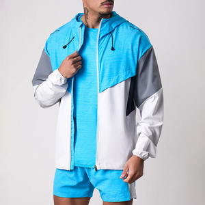 Ensemble de jogging pour homme, coupe colorée, à capuche, fermeture éclair intégrale, léger, en polyester, sportif, séchage rapide, blanc, bleu, gris, printemps - Product Image 4