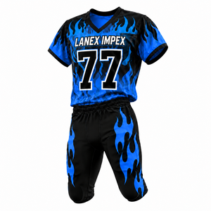 Ensemble d'uniformes de football américain personnalisés de haute qualité, design flamme bleue, maillot et pantalon sublimés, vêtements de sport d'équipe pour hommes et jeunes - Product Image 3