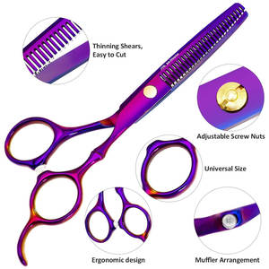 Tijeras de peluquería de peluquero Tijeras de adelgazamiento Juegos de tijeras de corte de pelo profesional Acero inoxidable Púrpura - Product Image 5