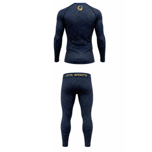 Ensemble de vêtements de sport pour homme, bleu marine, manches longues et leggings, compression, entraînement, fitness, gym, athlétique - Product Image 2