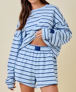 Women's Winter Solid Full Sleeve Crew Neck Casual Knitted Cotton <b>2</b> <b>Piece</b> Shorts <b>Set</b> Regular Fit - Product Image 3