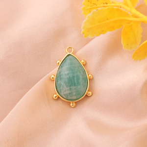 Conector de Cabujón de Amazonita Natural en Forma de Pera, Latón Sólido Bañado en Oro de 18K, 14x20mm, 4.56g, Engaste Único, Componentes de Joyería con Cuentas - Product Image 2