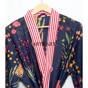 Wholesale Women's 100% Cotton Kimono Free Size Breathable Floral Spring Summer Autumn <b>Swim</b> Wear Bridesmaid <b>Robe</b> Elegant - Product Image 4