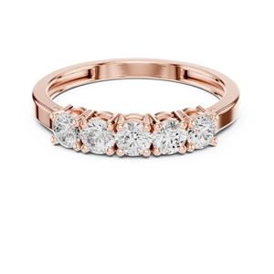 Anillo de Diamantes de Lujo en Oro Rosa de 18k con Cinco Piedras y Diamantes Redondos Brillantes – Joyería Atemporal para Bodas y Aniversarios - Product Image 1