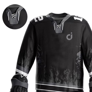 Men's Black Ice Hockey Uniform Set Full Sleeve Sublimated Jersey Pants <b>Gloves</b> Skates <b>Moisture</b> Wicking 100% Polyester Regular Fit - Product Image 3