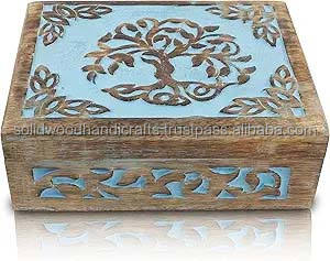 Handmade Decorative Carved Wooden <b>Boxes</b> Home Office Locking Wood Storage Hinged Lid Keepsake Carved Wooden Box - Product Image 5