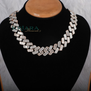 S925 Rose Gold Plated Lab Grown Diamond Baguette Cut <b>Statement</b> <b>Necklace</b> Geometric Link Chain Women's Luxury Wedding Jewelry - Product Image 1