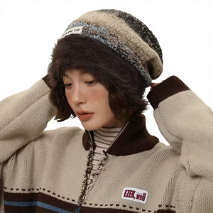 Bonnet unisexe en tricot polaire style bohème coréen, 100 % polyester, tissu courant, pour adulte, tour de tête 54-56 cm - Product Image 2