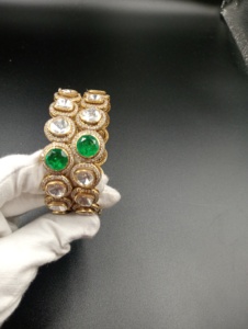 Silver Gold Plated AMAIRA JEWELS SM-584 Luxury Bangles Set Green Doublet Polki Stone for Women Traditional Engagement Jewelry - Product Image 2