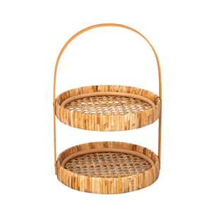 Bandeja de ratán de 2 niveles imprescindible, bandeja decorativa con asa, perfecta para fiestas en casa, cumpleaños, inauguración de casas, de Vietnam. - Product Image 1