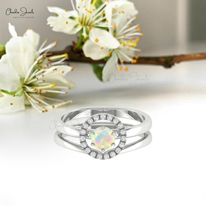 Ethiopian Opal 5mm Round Cut Gemstone with Pave <b>Set</b> Diamond Accent <b>Ring</b> in 14k Solid <b>Gold</b> Stackable Fine Jewelry For Women - Product Image 3