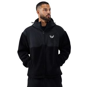 <b>Mens</b> Black Sherpa Fleece Half Zip Hoodie Oversized Thermal <b>Pullover</b> Warm Winter Outdoor Sportswear <b>Jacket</b> with Embroidery Front - Product Image 2