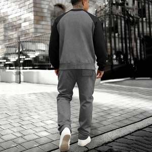 High Quality Men's <b>Fleece</b> 2 Piece Set Crewneck Raglan Sleeve Color Block Sweatsuits <b>Joggers</b> Suit Sets Athletic Sweatpants Outfit - Product Image 3