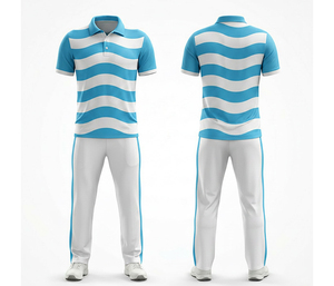 Uniforme de críquet para hombre, conjunto de camisa polo y pantalones sublimados con rayas verdes y blancas, ropa deportiva transpirable de poliéster para equipos y clubes. - Product Image 2