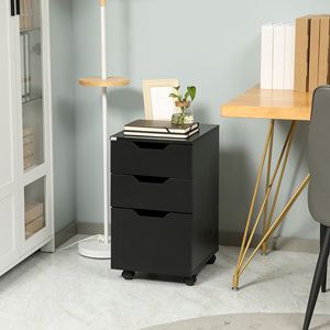 Mobiletto Portadocumenti Nero a 3 Cassetti, Resistente Supporto per Stampante con Ruote, Armadietto Verticale per Casa, Officina, Palestra - in Acciaio - Product Image 2